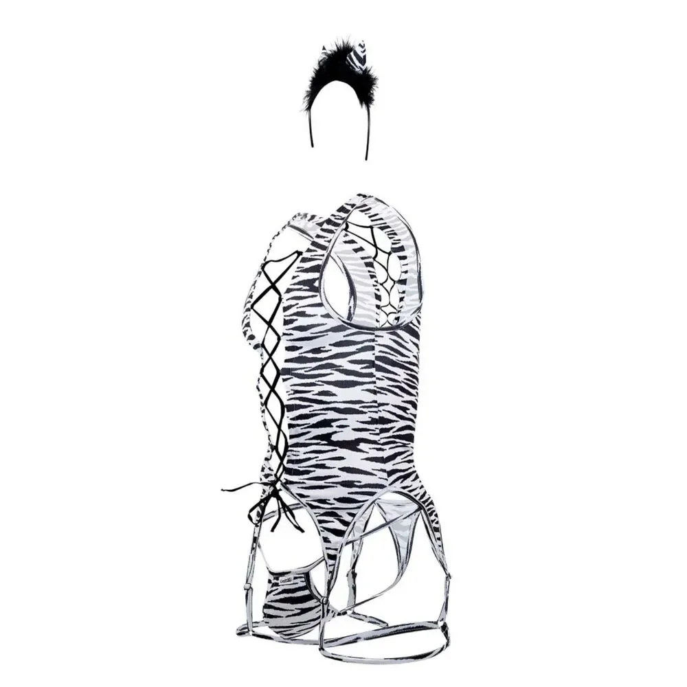 {S/M] [L/XL] Candyman Zebra Print Bodysuit Costume 99734